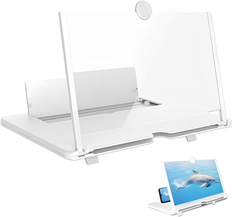 Keledz 12" Screen Amplifier for Cell Phone, 3D HD Amplifiers Projector Horizontal Screen Enlarger for Movies, Videos, Foldable Cell Phone Stand with Screen Amplifier, Supports All Smartphones (White, 12inch) - Image 1